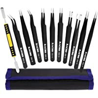 Zacro 11 Pcs Pinzas de Precisión- Tweezers ESD Anti-Estáticas de Acero Inoxidable Pinzas para Electrónicas- Joyería…